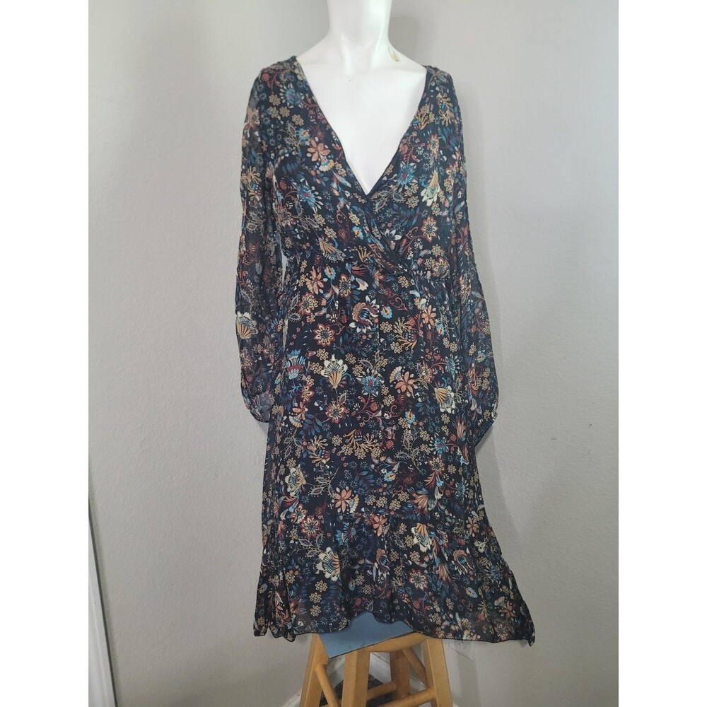 Elena Baldi Medium dress Italy v-neck flower pleated sheer sleeve lining